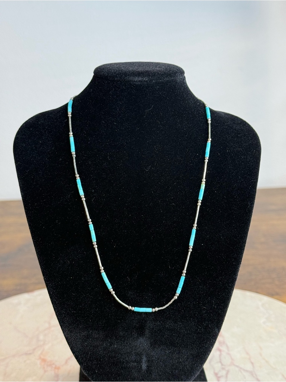 Navajo Indian 925 Silver Turquoise Bead Sterling Necklace